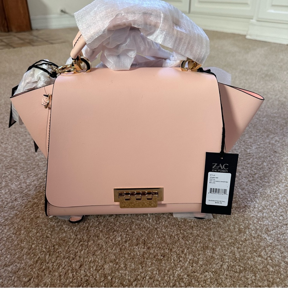 ZAC Zac Posen Eartha Iconic Convertible Backpack Soft Top Handle Leather Pink - Picture 1 of 8
